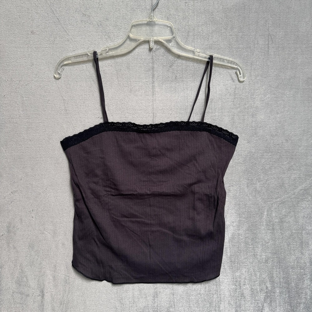 J.Crew Tank Top‎ Womens Large Gray Lace Trim Ribbed Camisole 100% Cotton Stretch